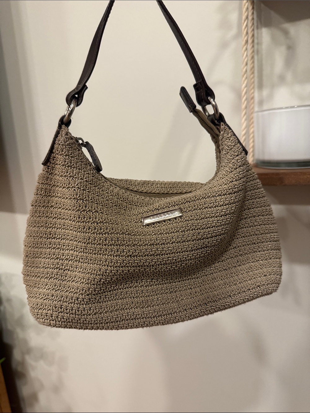 Rosetti Tan Woven Shoulder Bag with Dark Brown Strap